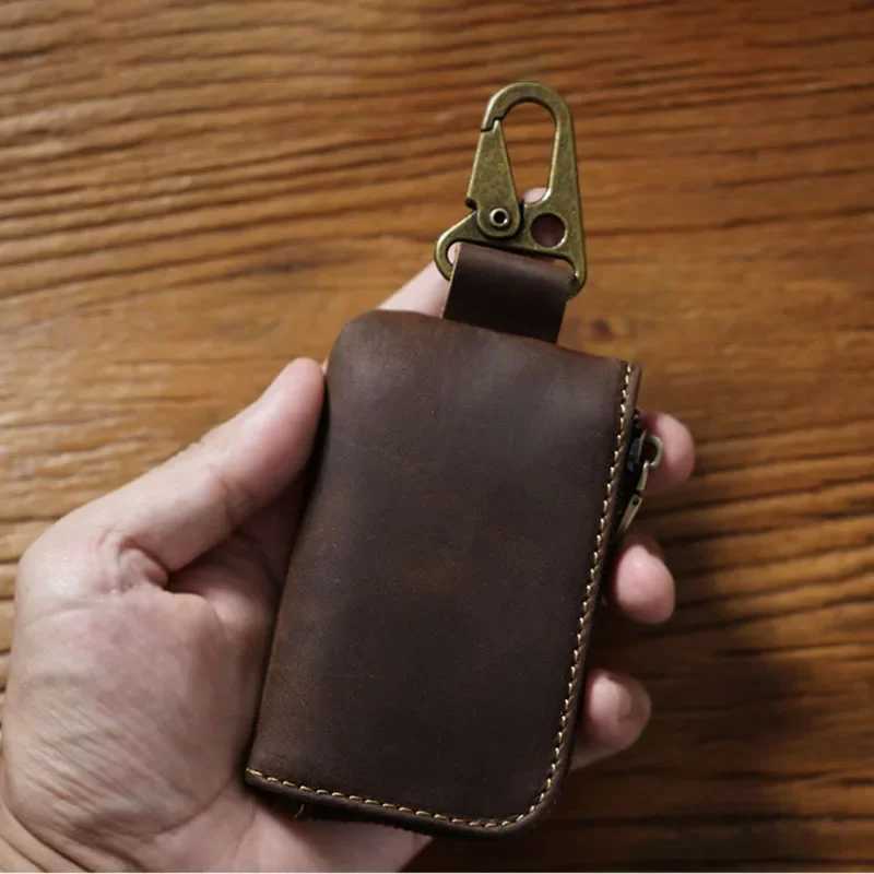 Handmade Leather Car Key Holder Wallet for Men and Coin Pocket Cow Leather Coin Holder Keychain Z251023