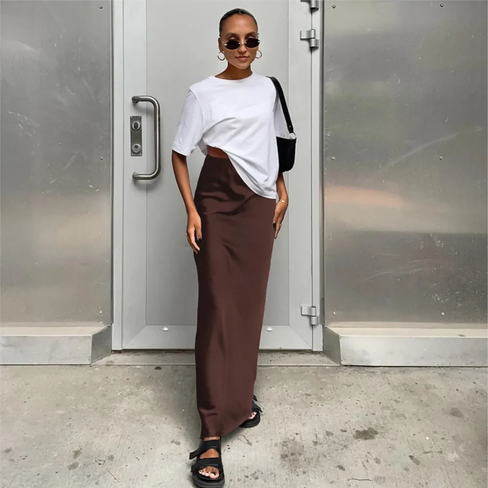 Elegant Multicolor High Waisted Long Skirt For Spring And Summer Womens Casual Satin Skirt Street Wear 251013