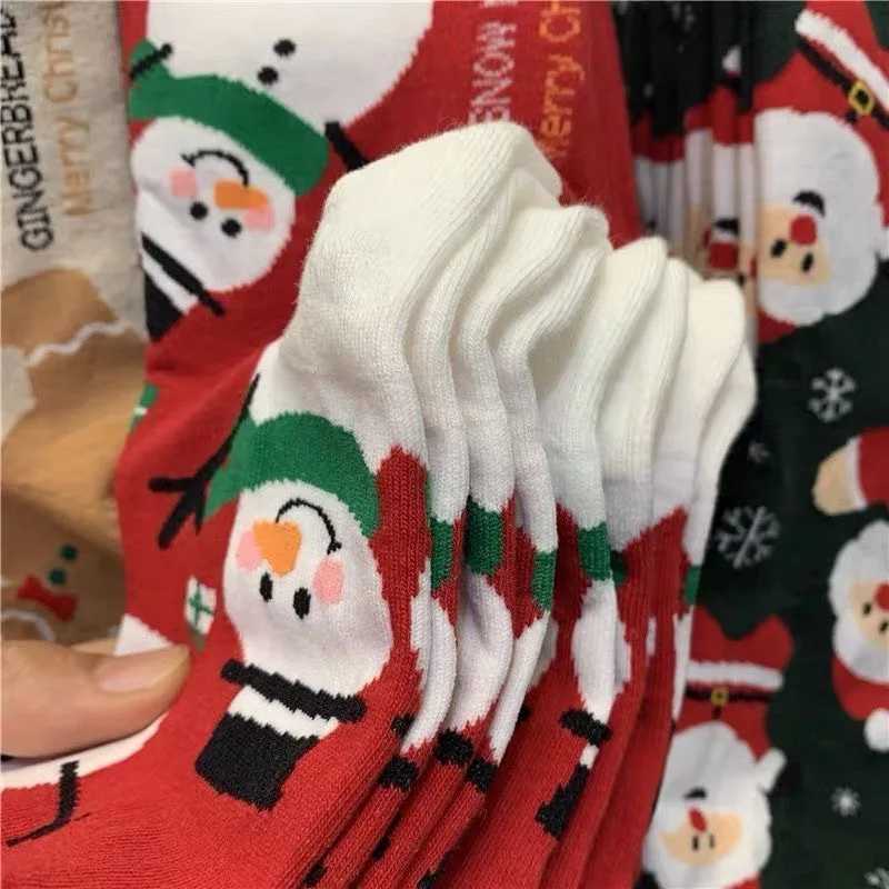 14 Pair Red Snowman Christmas Socks Gingerbread Man Christmas Mid Socks Christmas Gift Socks Autumn and Winter Warmth J251024