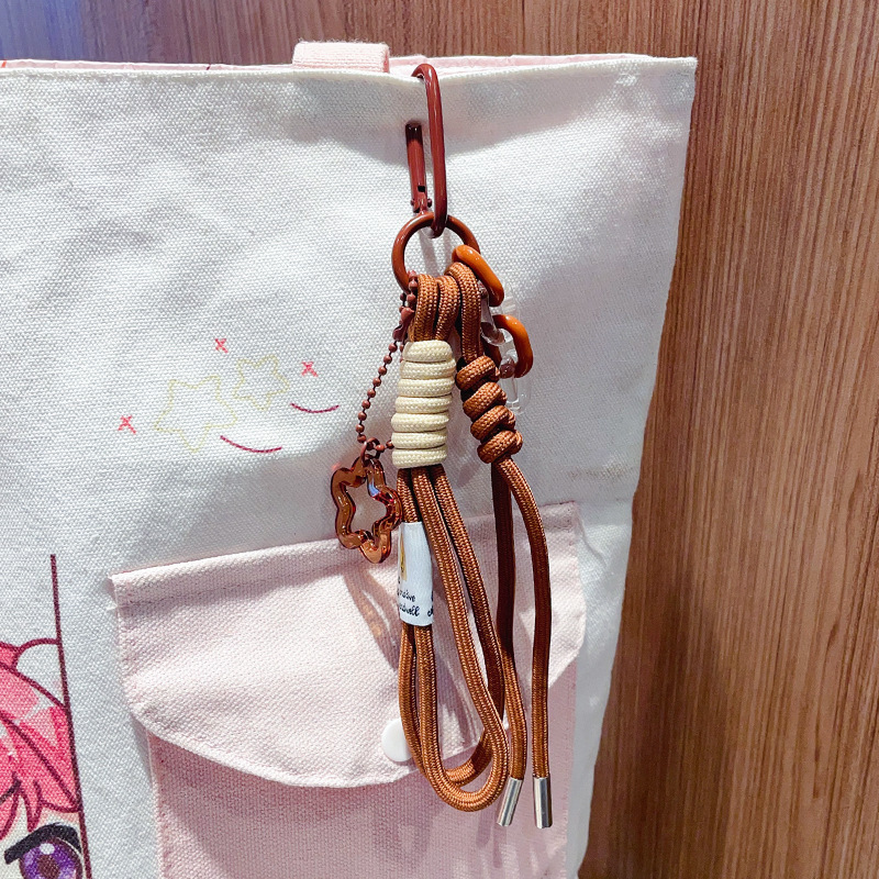 Woven Rope Charm Plush Doll - Nylon Lanyard, Ins-Style Keychain with Carabiner, Bag Pendant Gift