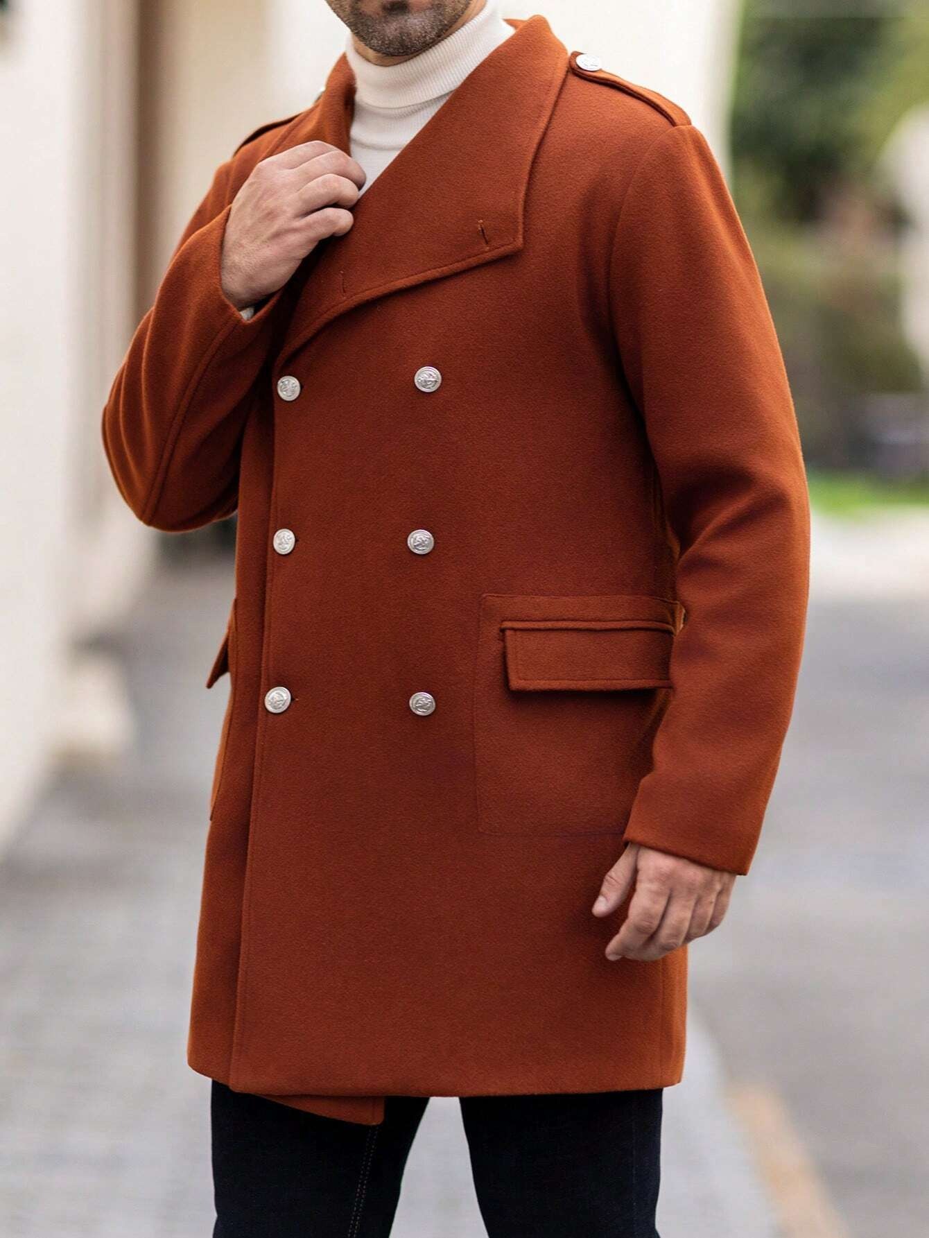 Formal Mens Mid Length Coat Double Breasted Business Classic Fit One Piece Customized Jacket Windproof