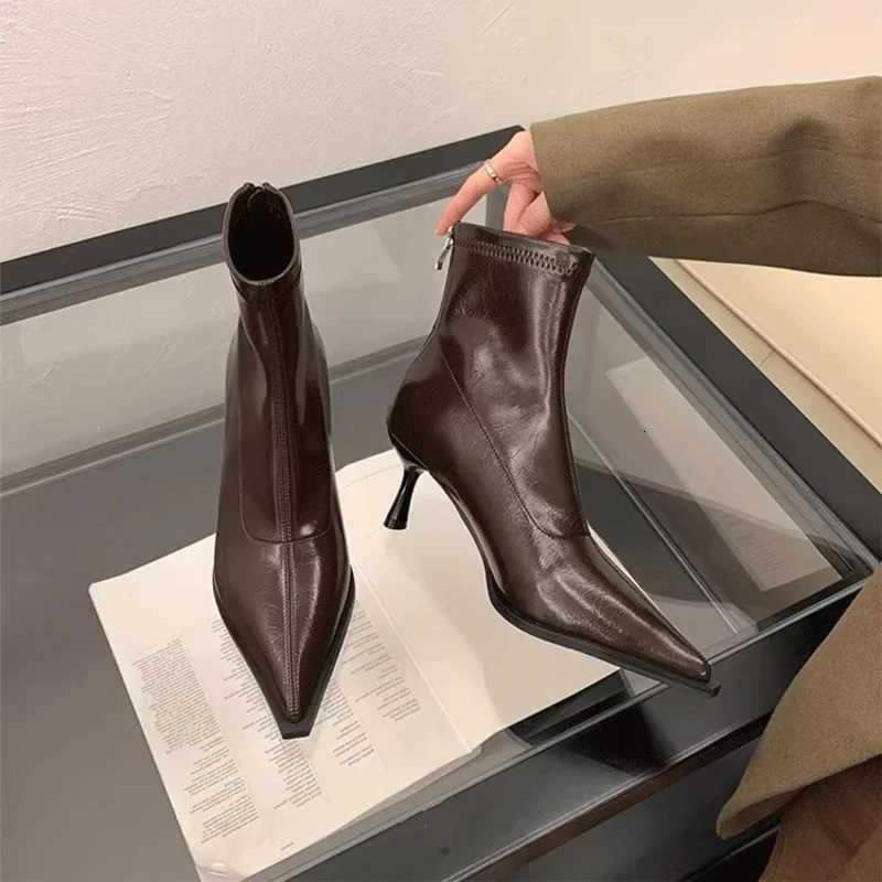 Womens High Heel Short Boots 2025 New Pointed Toe Ladies Fashion Thin Boots Sexy Solid Color Stiletto Woman Causal Ankle Boots W251024