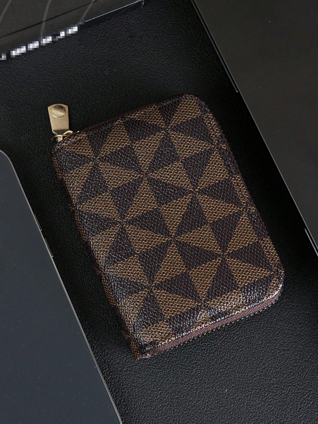 Luxury Designer Stylish Checkered Pattern Card Holder - Vintage Zipper Small Wallet - Portable Lightweight Card Case for Men and Women