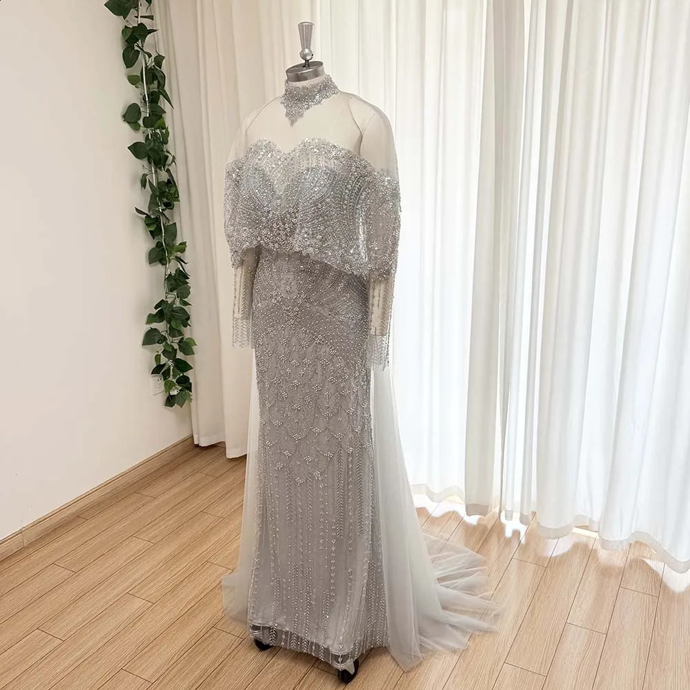Eshautbridal Beaded Mermaid Evening Dress for Women Elegant High Neck Long Sleeves for Women Wedding Party Gown Customized 251023