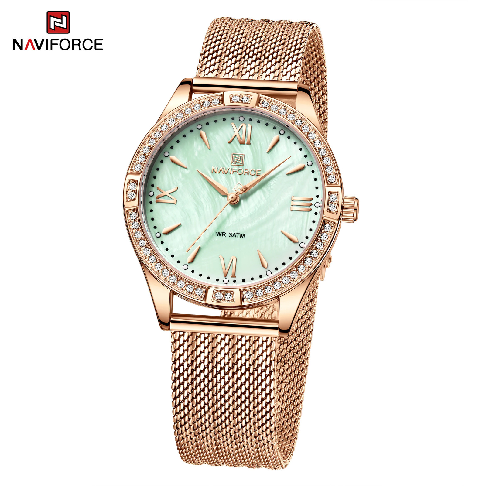 Naviforce 5028 Original Round Watch For Woman Waterproof Ladies Mesh Watch Fashion Stainless Steel Quartz Womens Clock 251021