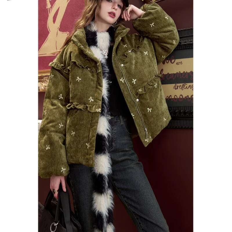 2025 Winter New Arrivals Bow Embroidery Down Jacket For Women, Sweet And Cute Veet Cloth Thick Warm Coats Designer Women