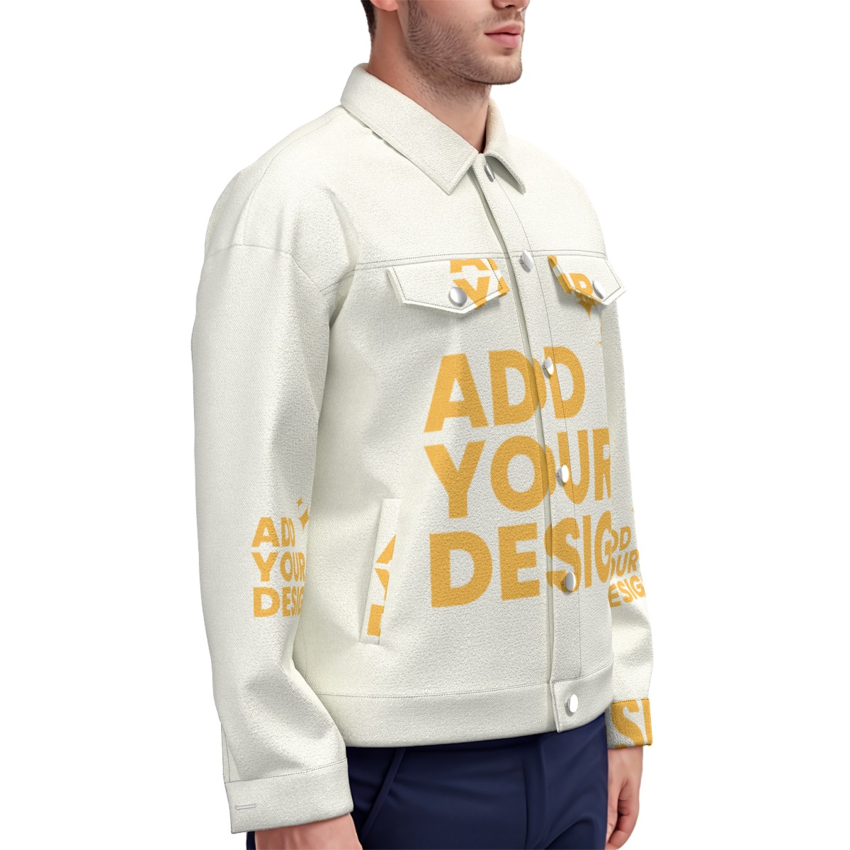 DHgatepod Unisex All-Over Print Canvas Jacket - 245GSM 100% Cotton Stand Collar Coat with Decorative Chest Pockets