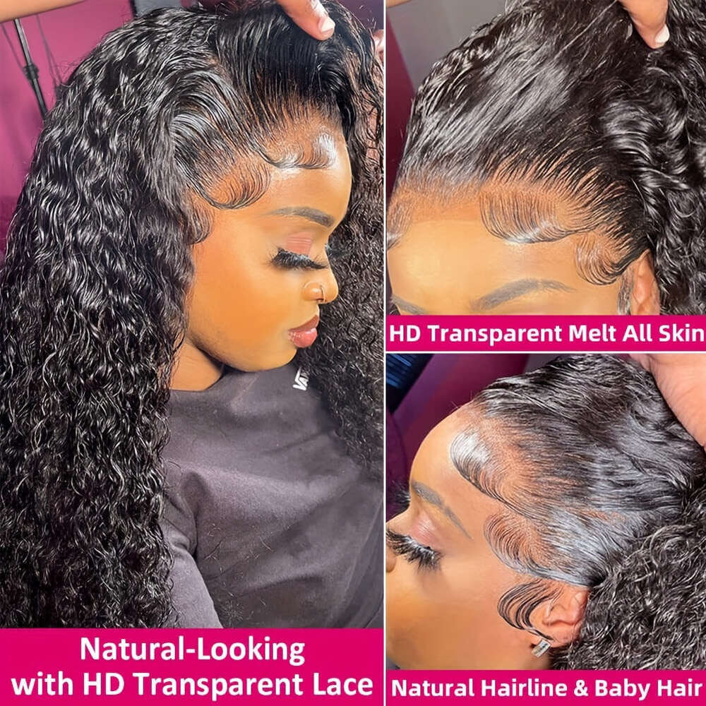 Brazilian Curly Front Pre-plucked Human Hair 4x4 HD Closure 100% Real Glueless Friendly For Beginners 200% Deep Wave Lace Wigs