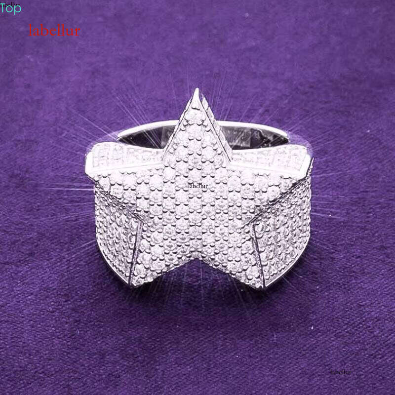 2024 Hip Hop Fine Jewelry Passd Dia Tester Sterling Sier Iced Out VVS Moissanite Cluster Star Ring for Men Women
