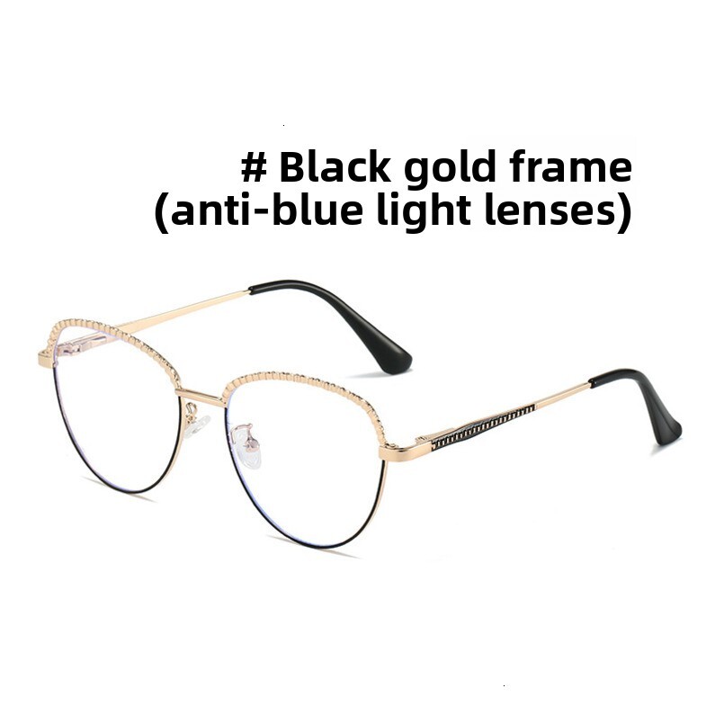 New Cat Eye Large Frame Metal Blue Light Blocking Non-Prescription Glasses Fashionable Women's Eyeglass Frames Can Be Paired