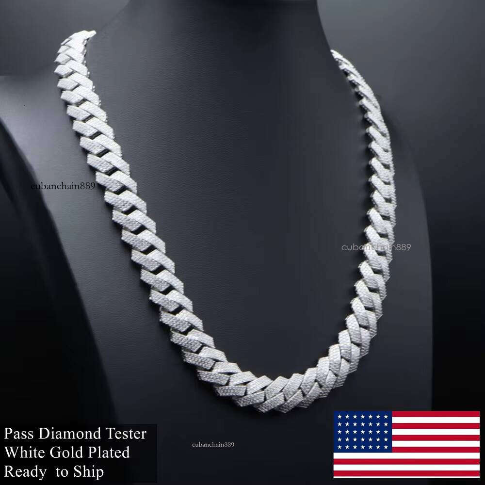 High designer necklace18 Inch 10mm 14mm S Sterling Sier White Gold Outside VVS Silicon Stone Cuban Miami Chain Necklace for Men