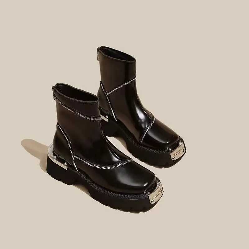 High Quality Black Shoes for Women Platform Boots Street Round Toe Ladies Shoes Nonslip Thicksoled Goth Boots Zapatos De Mujer W251024