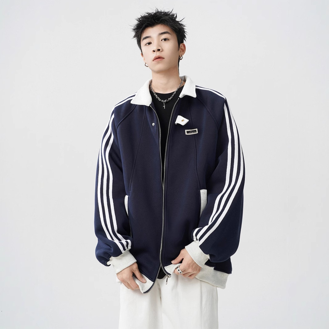 American Style Striped Casual Cardigan Sweatshirt Men Autumn Winter Designer Hoodie Jacket Tracksuit Men Polo Veste Coat New Trendy Brand College Styl