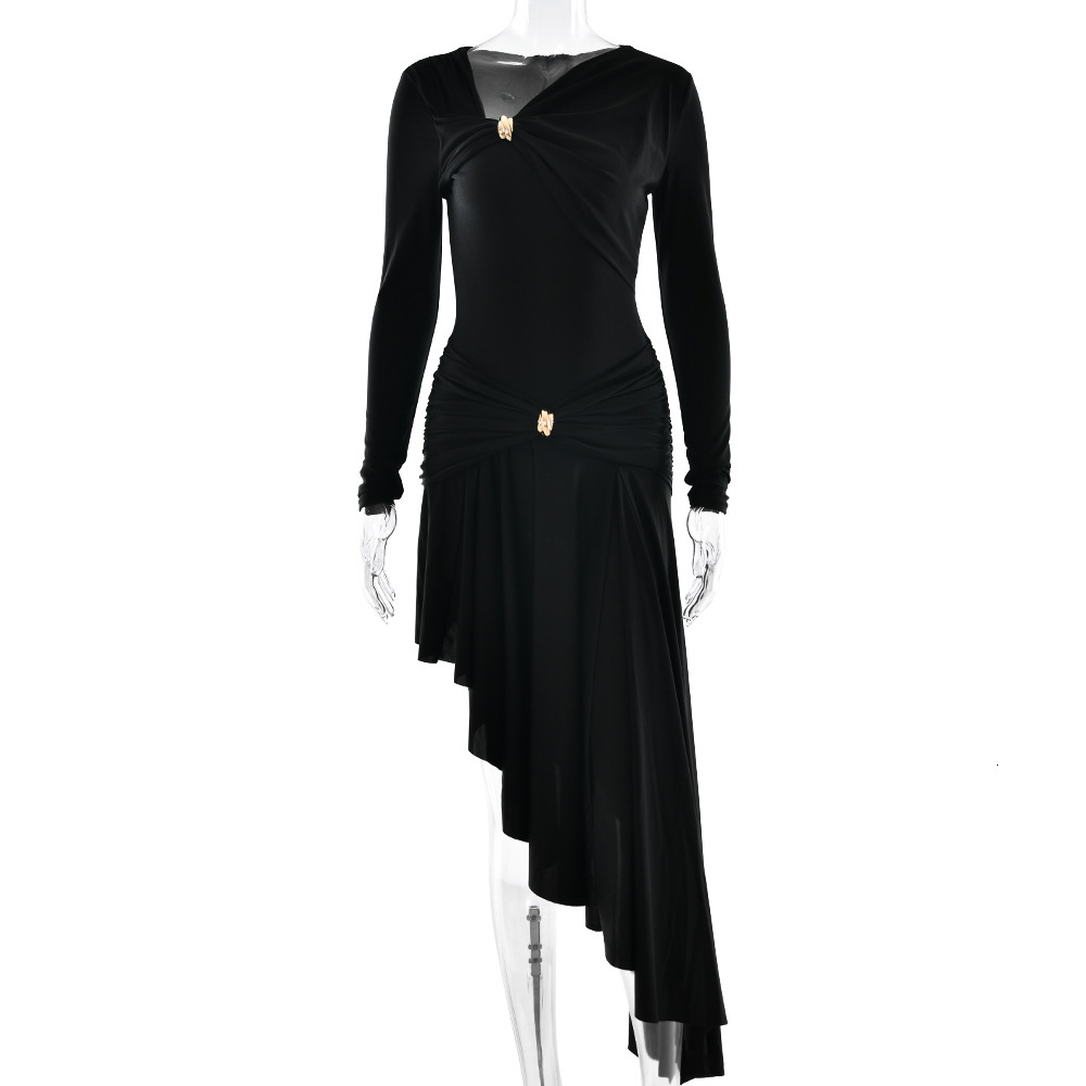 European and American designers' autumn and winter new fashionable and elegant women's slim fit sexy pleated irregular long skirt