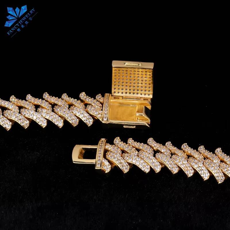 Wholesale VVS Moissanite Pass Diamond Tester 2 Tone Cuban Link Chain 12mm 14mm 18mm Hip Hop Necklace Bracelet Men Jewelry