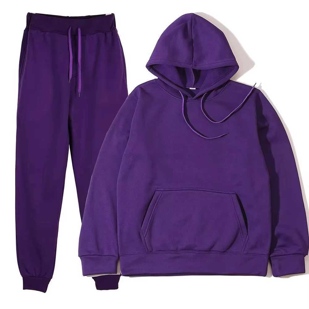 Mens Autumn and Winter New Solid Color Hoodiepants Twopiece Set Fashionable Casual Sports Set Size S3XL Mens TracksuitT251024