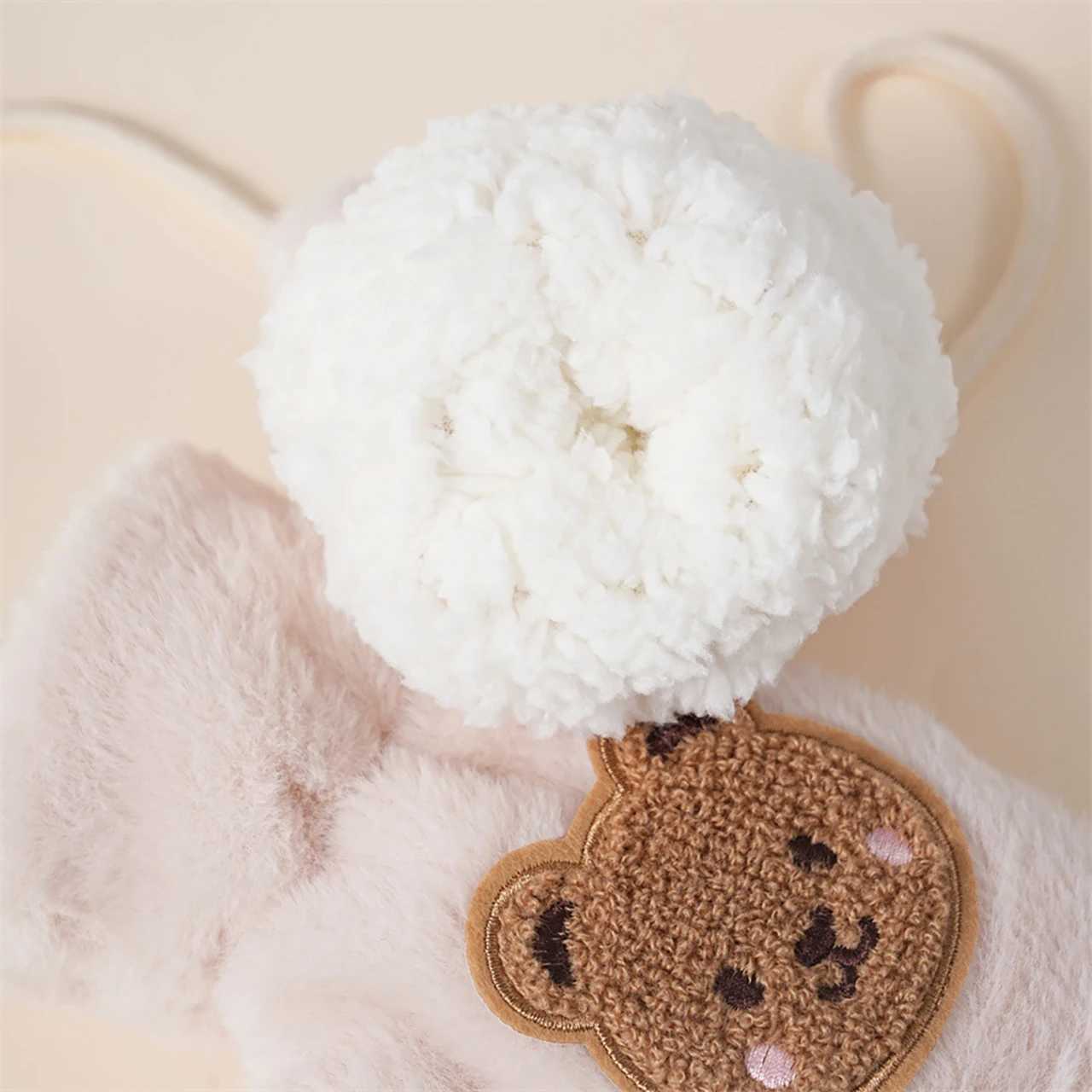 Winter Kids Plush Gloves With Hanging Neck Rope Cute Bear Mittens Soft Faux Fur Fingerless Glove 25Year Children Hand Warmer Y251024