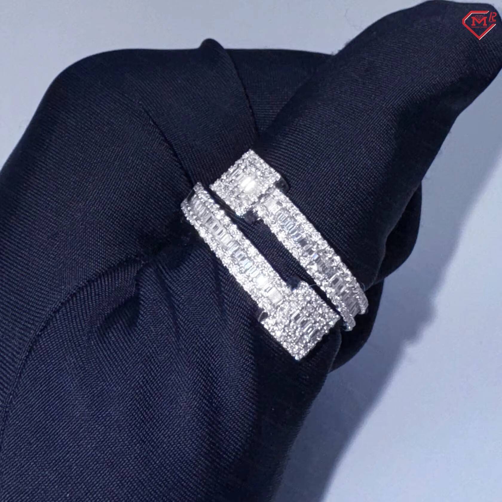 Hip Hop Vvs Iced Out Moissanite Rings Men Women Baguette Sterling Silver 925 Moissanite Ring