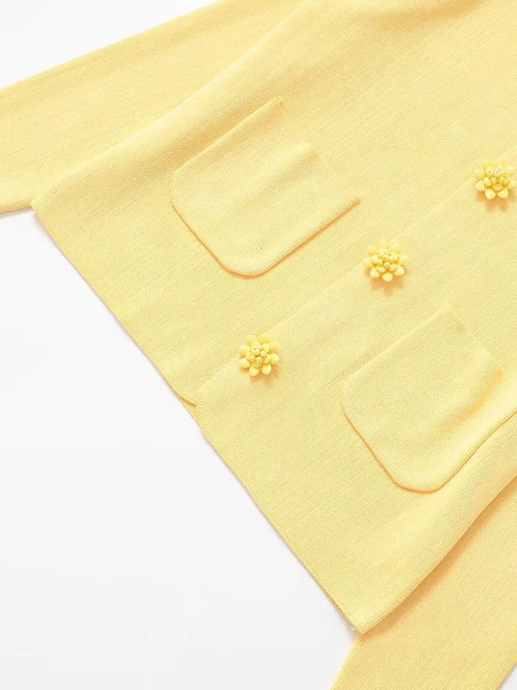 Women Fashion With Beaded Buttons Knit Cardigan Sweater Long Sleeve Patch Pockets Female Outerwear Chic Tops 251013