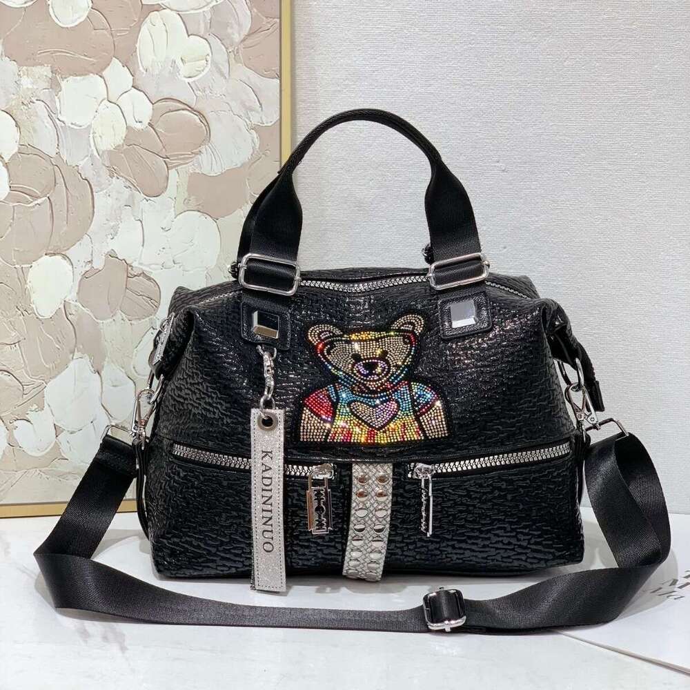 Women's 2025 New Single Shoulder Large Capacity Designer Bags Fashion Bear Rhinestone Versatile Casual Handbag Crossbody Tote Bag