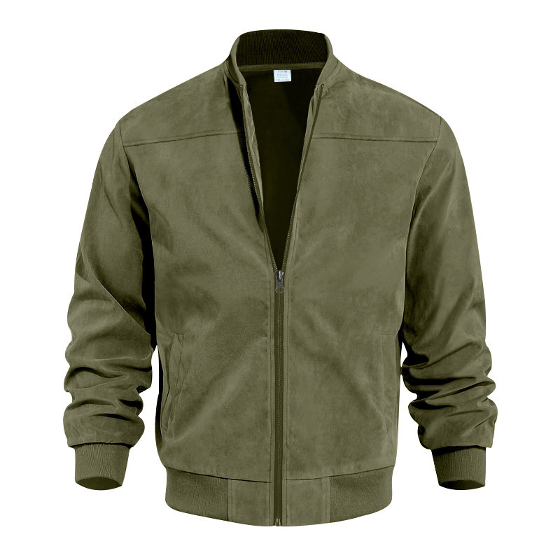 25 European And American Cross-border Autumn Men's Suede Flight Jacket Solid Color Zipper Cardigan Designer Hoodie Jacket Tracksuit Men Polo Vest