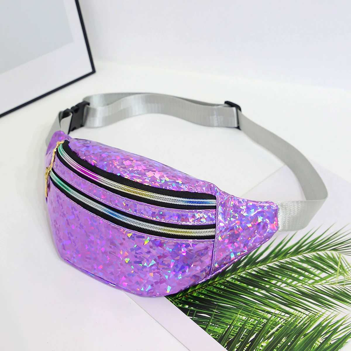 Holographic Waist Bags Women Silver Fanny Pack Female Belt Bag Black Geometric Waist Packs Laser Chest Phone Pouch Bum BagL251024