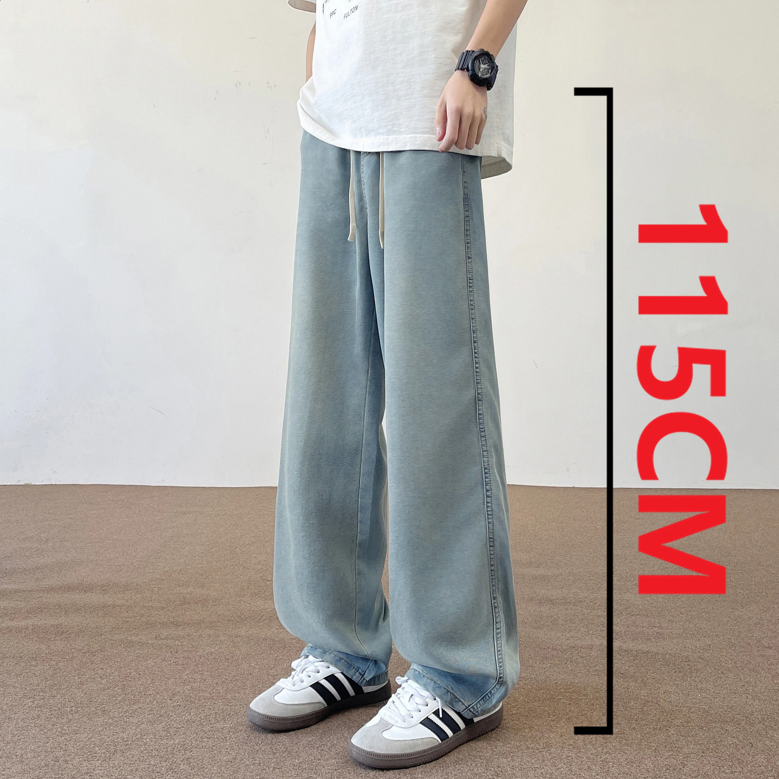 2025 Autumn American 190 Tall Men Ice Sensation Jeans 115CM Long Length Elastic Waist Thin Loose Wideleg Clothing 251018
