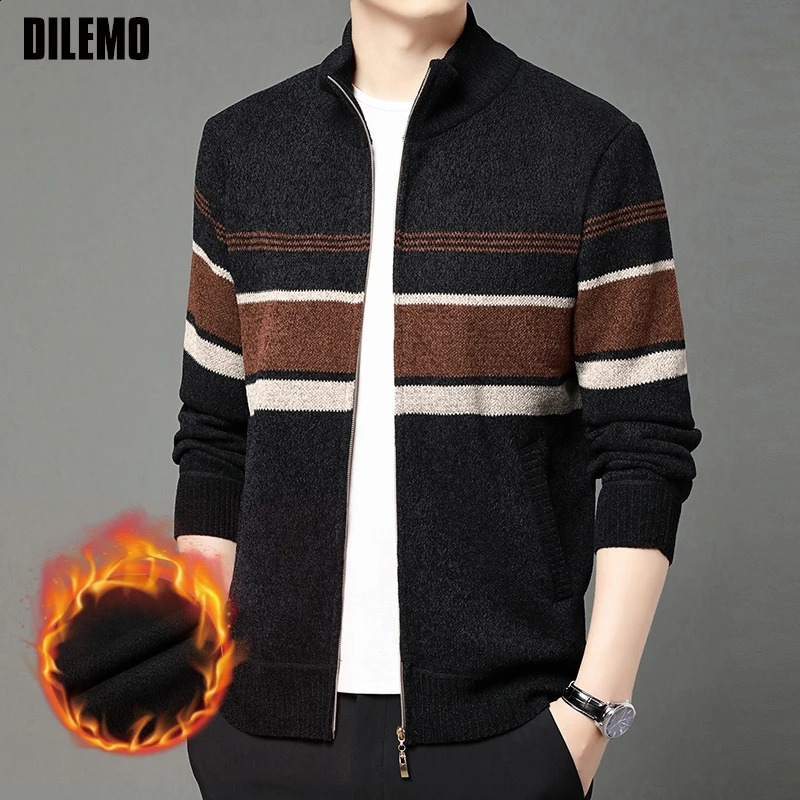 Premium Thick Velvet Fabric Warm Casual Fashion Men Jacket Zipper Stand Collar Trendy Autumn Winter Cardigan Coats 251015