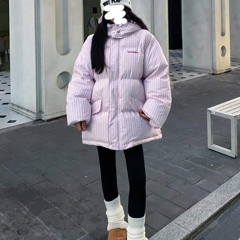 Overcoat Fashion Temperament Striped Warm Hooded Womens Quilted Cotton Coat Winter Loose Casual Women Cotton Coat H250 251023