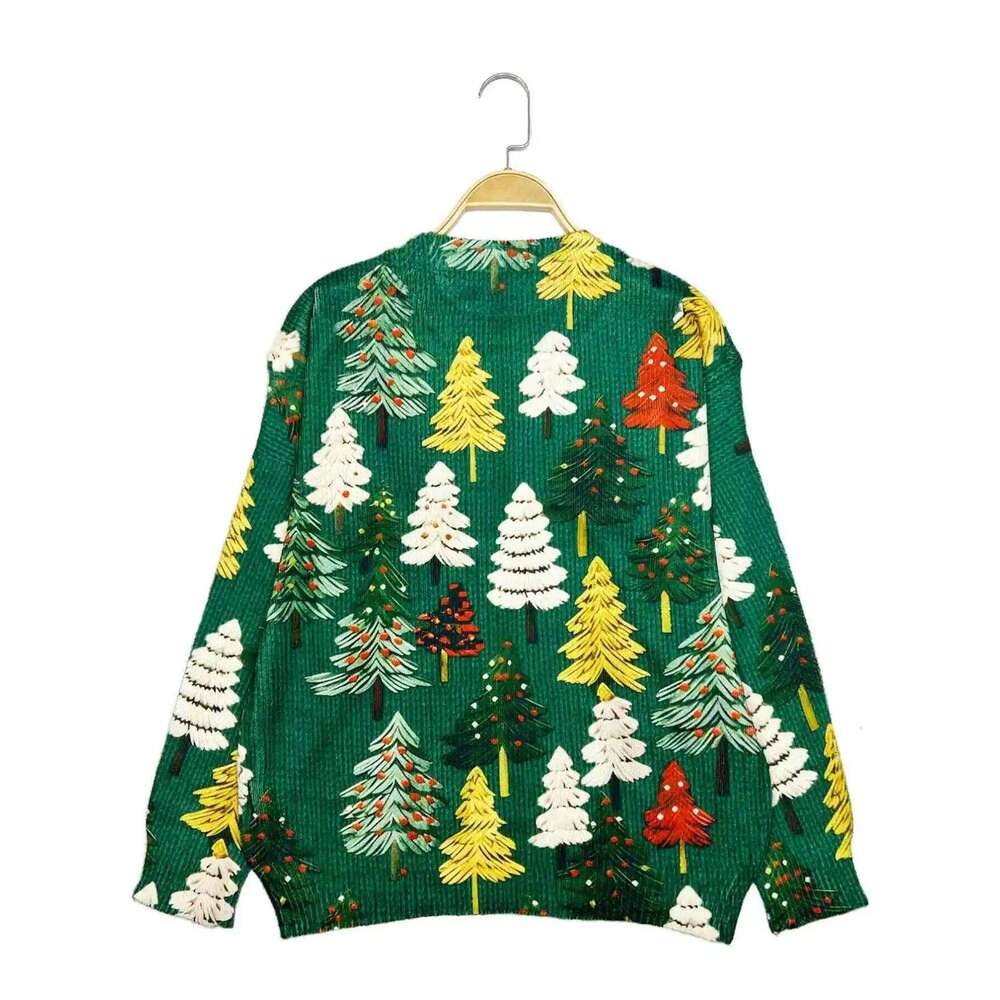 Autumn And Winter New Casual Pullover Long-Sleeve Women's Shirt Christmas Tree Pattern Flat Digital Printing Fashion Wom