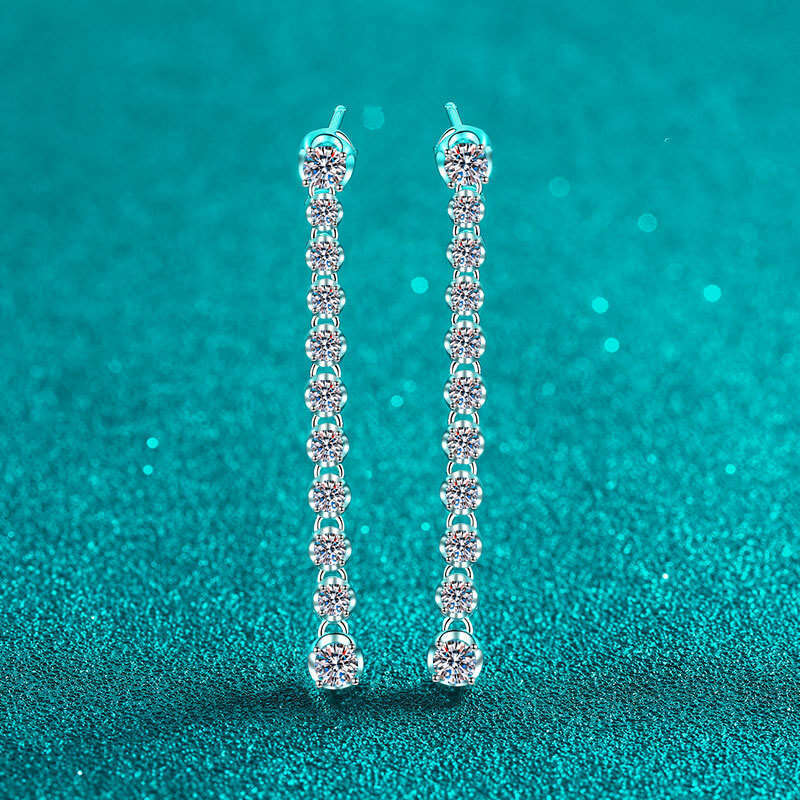 DHCollections-- Xindeyi S Pure Sier New Full Moissanite Stud Tassel Long Row Earrings Fashion High-end Design