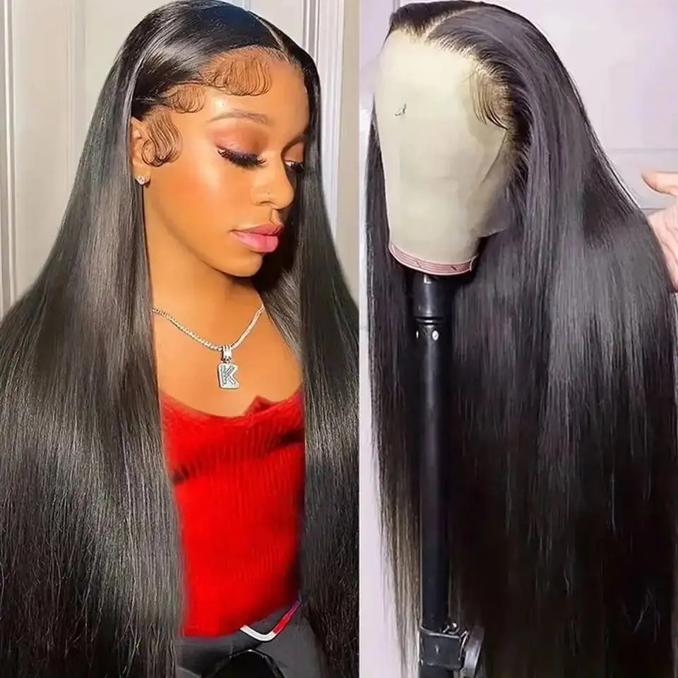 13x4 Long Straight Human Hair Wig Synthetic 13X6 HD Lace Frontal Wig For Black Women Prepucked With Baby Hair Glueless Wig Wear And Go