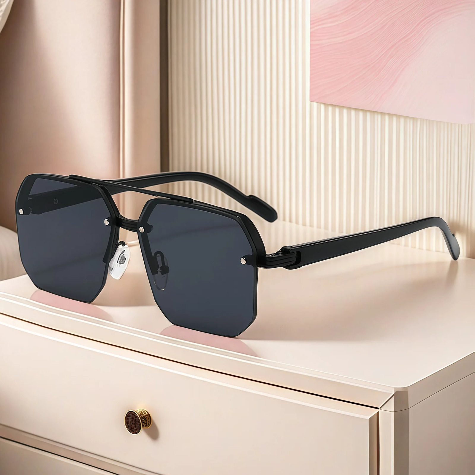 Half Frame Sunglasses Men Women Square Flat Lens Retro Punk Shades UV400 Eyeglasses Mens Driving Eyewear 251023
