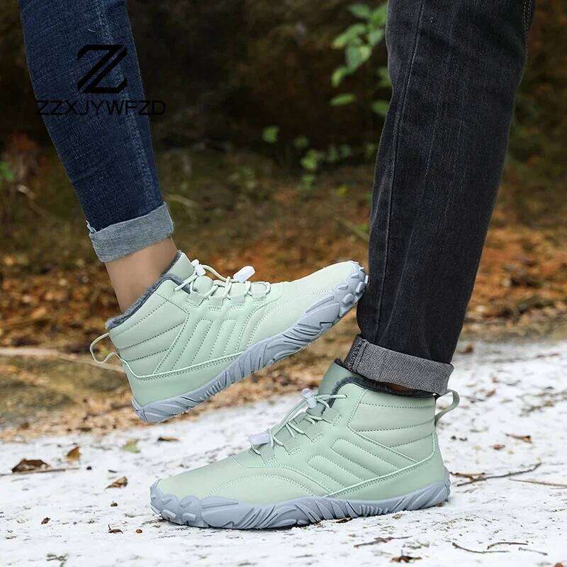 Men Winter Plush Waterproof Snow Cotton Boots Barefoot Women Warm Fur Anti Slip Big Size Trekking Hiking Shoes
