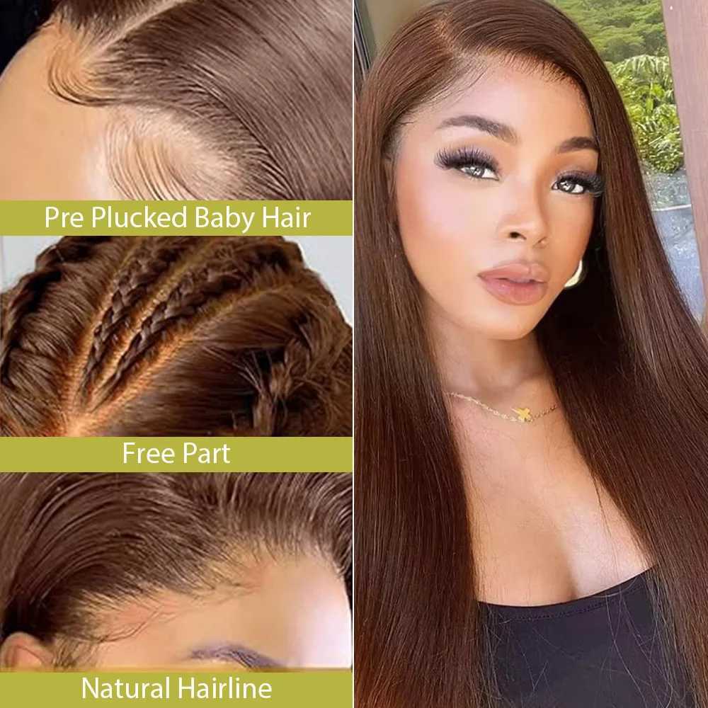 30 36 Inches Chocolate Brown Lace Front 100 Human Hair Wig Pre Plucked Dark Brown Bone Straight 13x4 13x6 HD Lace Frontal Wigs W251023