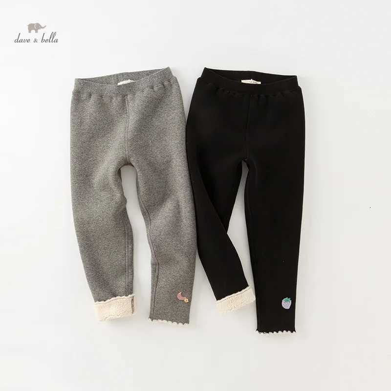Dave Bella Childrens Girls Pants 2023 New Winter Casual Fashion Plush Tight Pants Warm Leggings Sport Outdoor DK4238189T251024