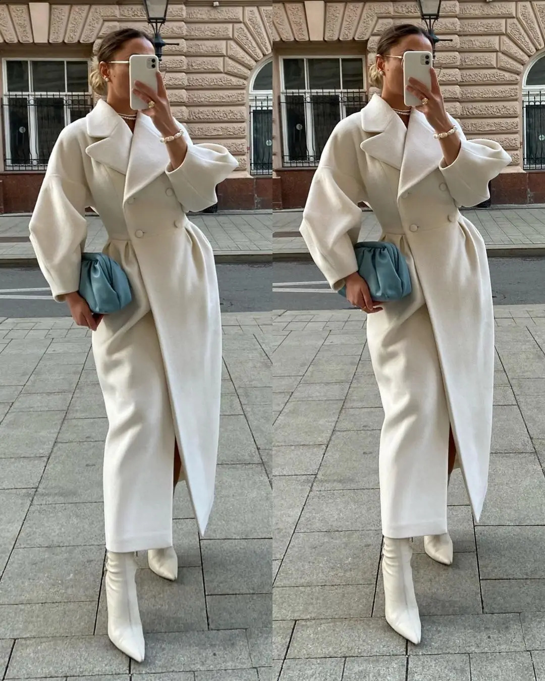 Faionable Lantern Sve Large Collar Woolen Coat Autumn Winter Street Sle Suit Collar Double Breasted Long Coat 251020
