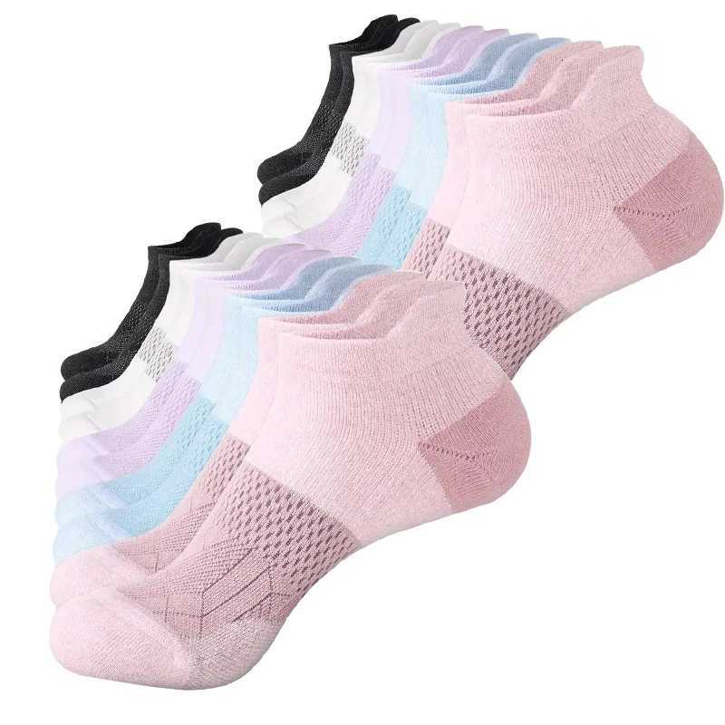 Womens Mesh Breathable Ankle Socks 5 Pairs Pastel Multicolor with Subtle Floral Print Y251024