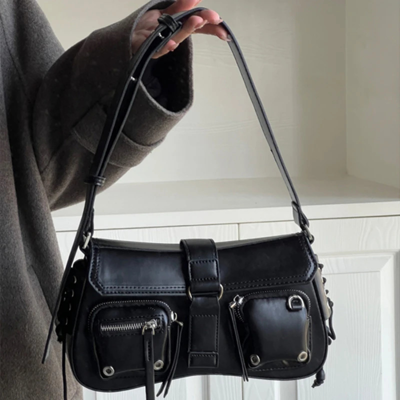 Goth Punk Cool Womens Underarm Bag Girls Shoulder Bags Fashion PU Leather Female Handbags Tote Purse with Zipper 251023