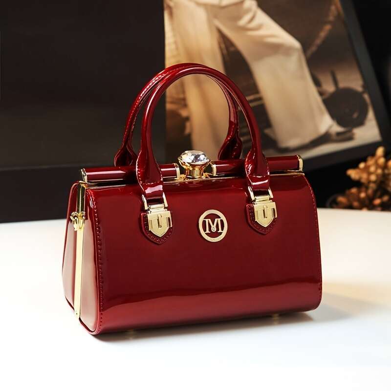 2025 New Style Pillow Women's Bag, Fashionable Hand Carry, Shoulder And Handbag, Rhinestone Clip, Glossy Leather Bag