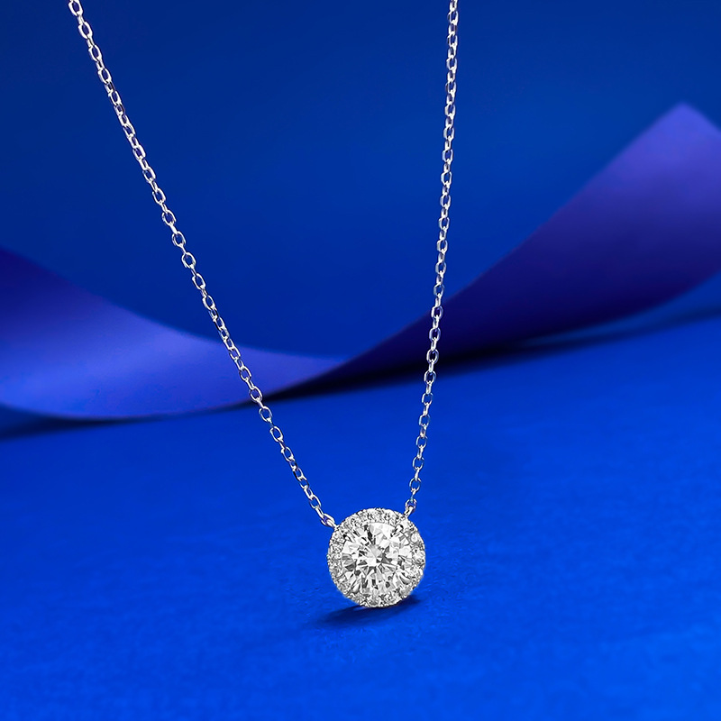 1.2CT Lab White Moissanite Diamond Circle Pendant Simple Fashion Jewelry 925 Sterling Silver Elegant Party Women Wedding Clavicle Necklace For Lover G