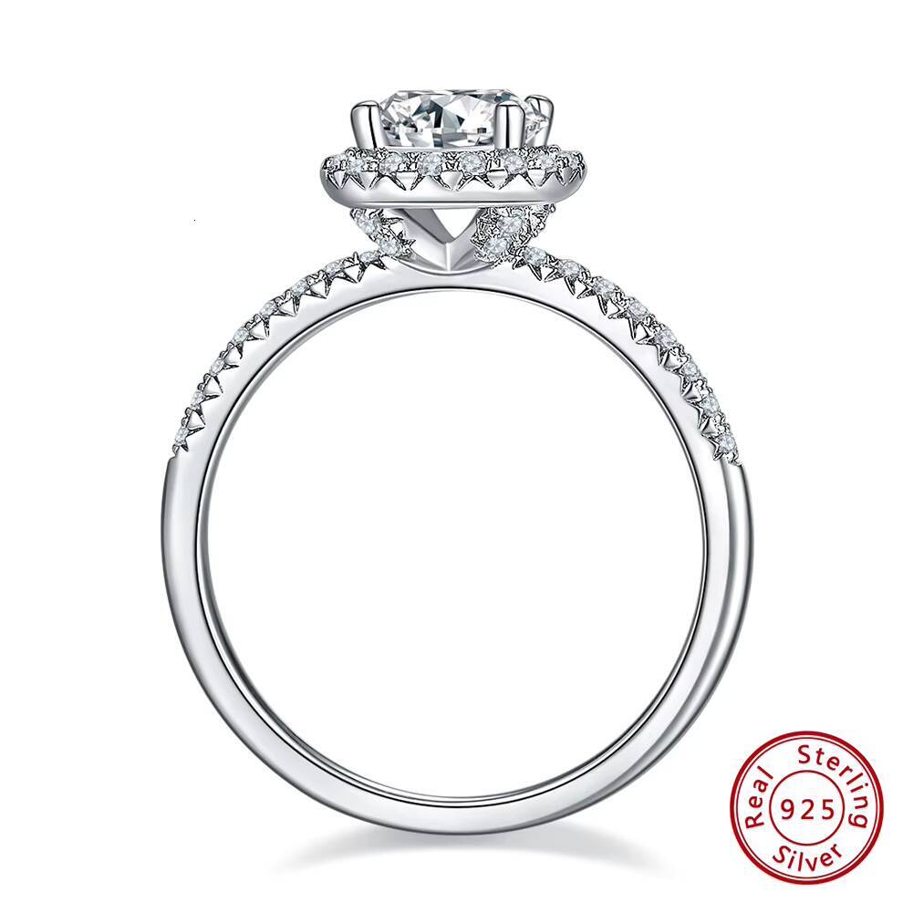 RINNTIN SMR65 Rhodium Plated 925 Sterling Silver Ring Center 10 CT VVS Round Cut Moissanite Engagement Ring