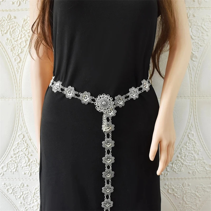 Retro Style Alloy Waist Chain Body Chain Silver Color Flower Tassel Bells Pendant Belly Chain for Women Waist Chain Jewelry 251023