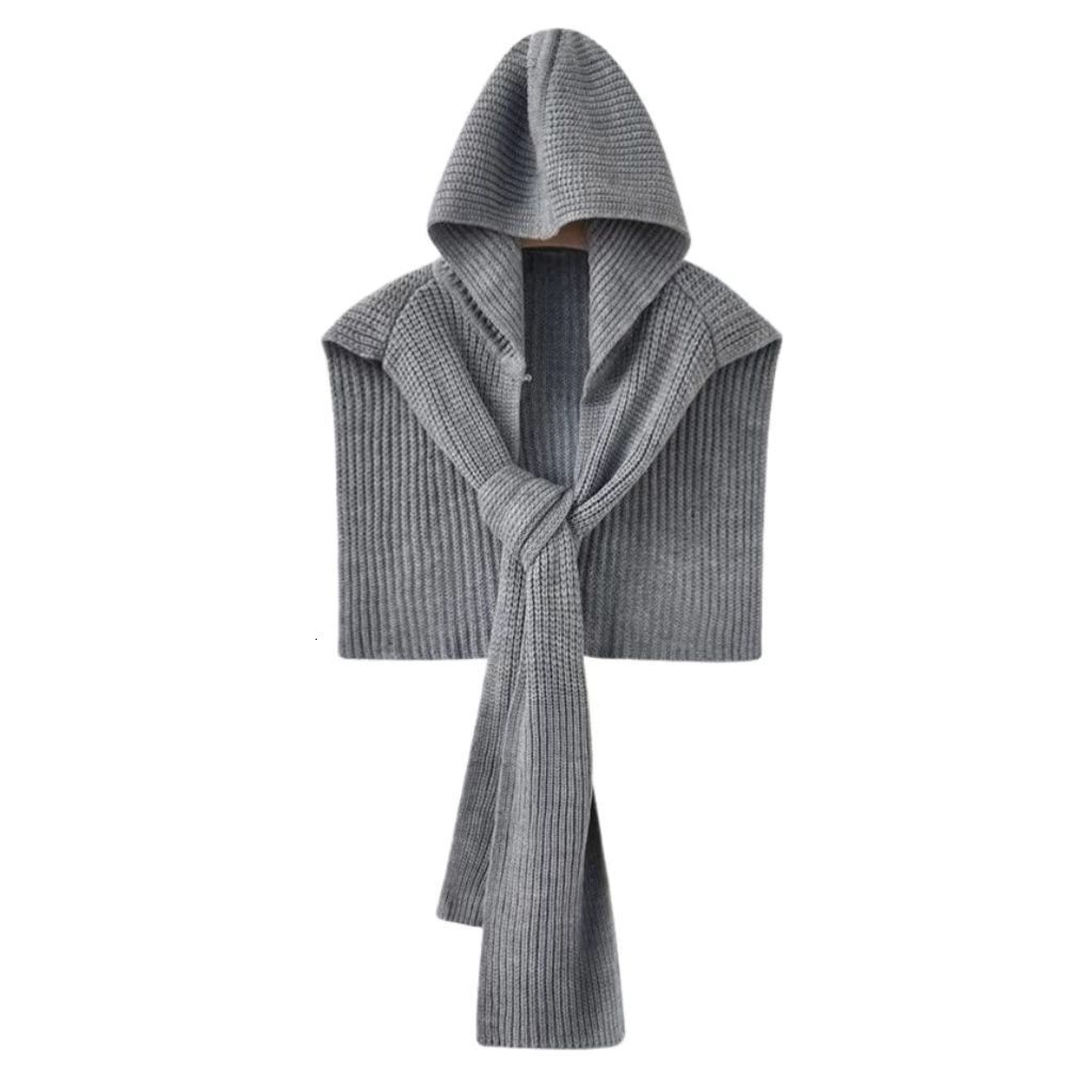 Autumn Winter Large Knitted Hat Scarf Combo for Women Casual Versatile Hooded Shawl Cape Neck Warmer