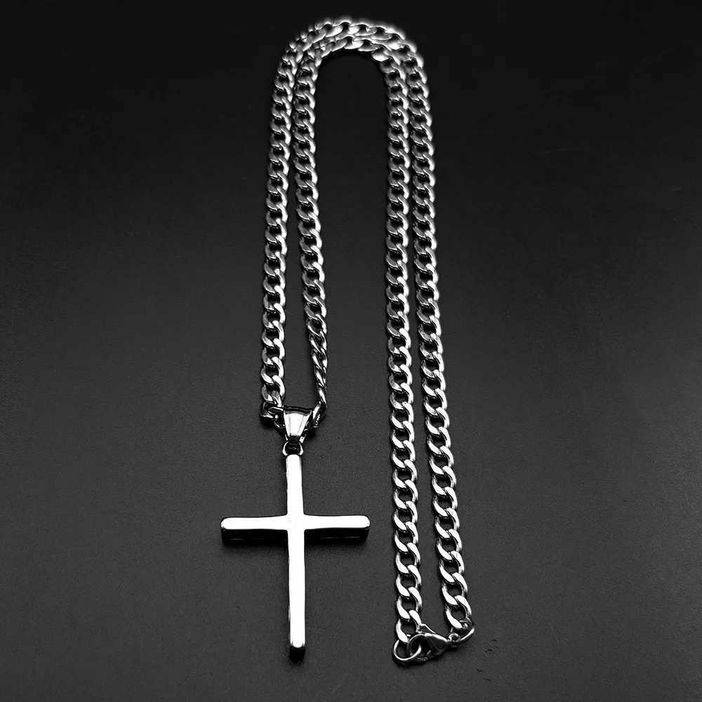 HNSP 316L Stainl Steel 3D Cross Pendant Chain Necklace For Men Religious Jewelry AccoriesXJ251024