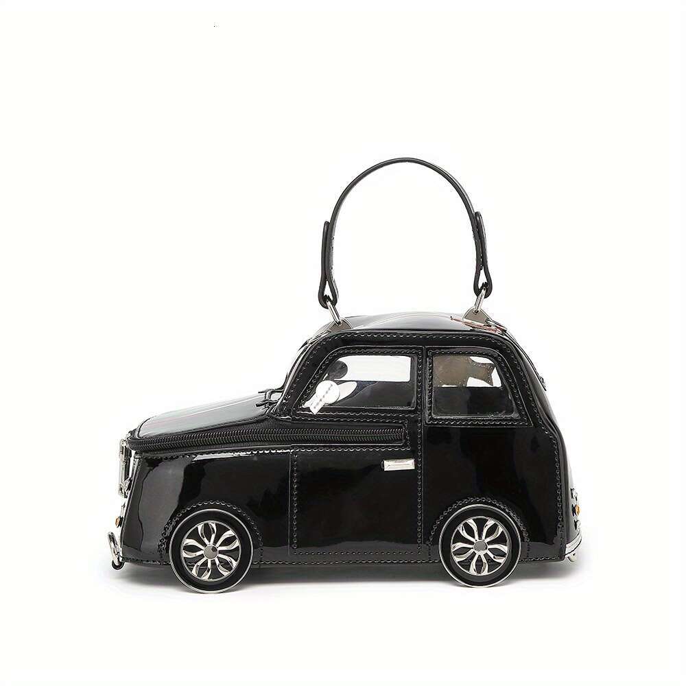 2025 New Wo 'S Vintage Car-Shaped Handbag - Cute 3D Cartoon Design With Removable Shoulder Strap, Zipper Closure Polyester Lining, Mixed Colors, 
