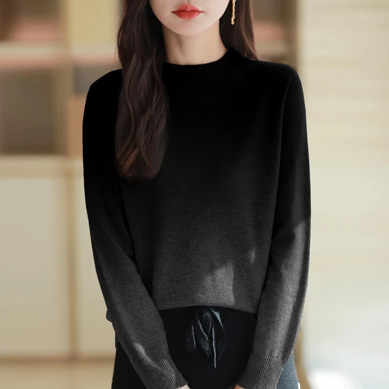 Women Fine Wool Thickening Sweater Outwear Gradient Mock Collar Pullover Autumn Winter Bottoming Casual Warm Knitting Tops 251023
