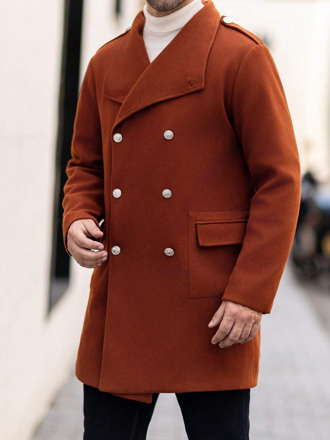 Formal Mens Mid Length Coat Double Breasted Business Classic Fit One Piece Customized Jacket Windproof