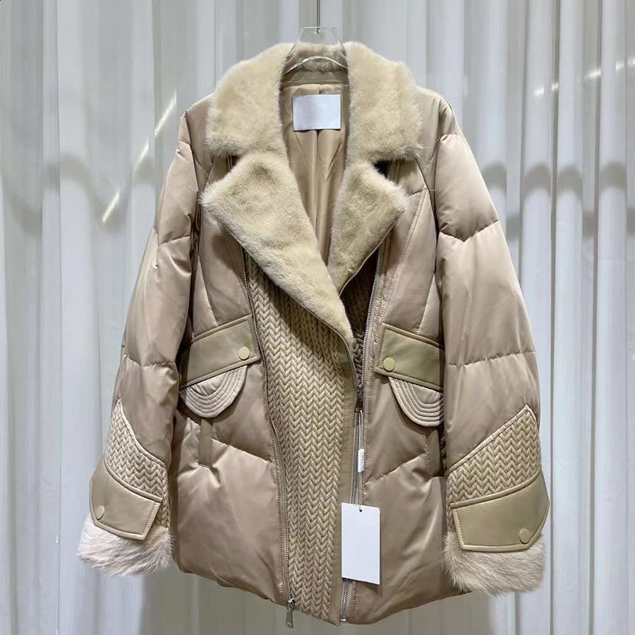 Fur Puffer Jacket Cropped Goose Down Coats With Fur Natural Mink Fur Goose Down Jacket Women Winter Warm Outerwear 251023