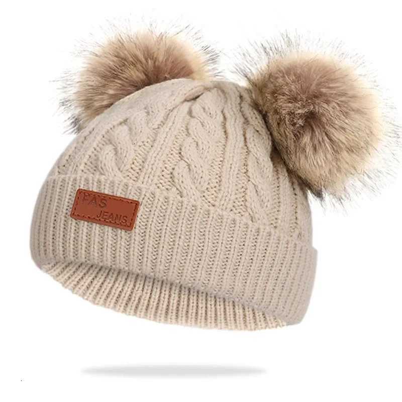 Cute Double Wool Pompom Baby Hat Children Cap Warm Autumn Winter Hats For Kids Boys Girls Knitted Warmer Beanie Caps BonnetL251024